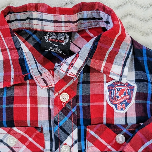 American Hero Jeans/Plaid Button Down/T-shirt 3pc Matching Set - 12M - Picture 6 of 10